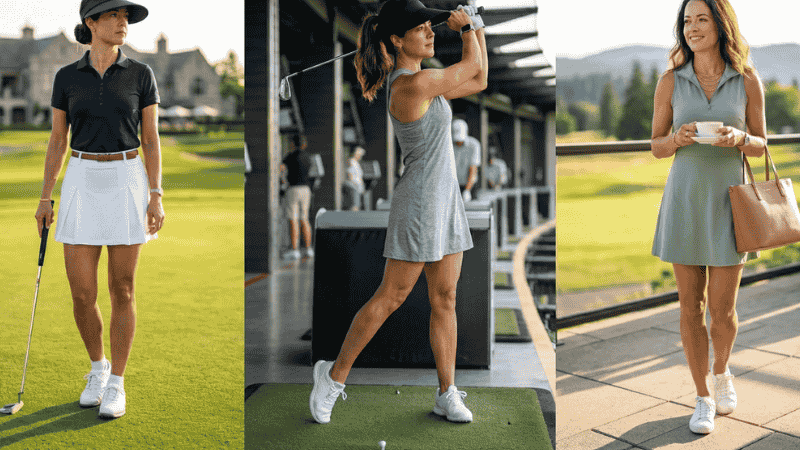 Comparison of women's golf clothes for professional, casual, and social rounds.