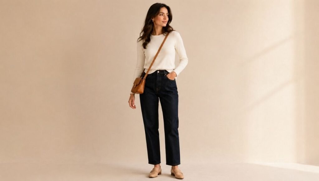 Flat lay showing four style aesthetic outfit groupings for old money French girl classic and quiet luxury styles